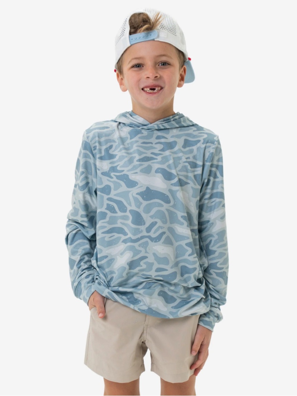 BURLEBO Youth Performance Hoodie - Seaside Camo (Size Small)